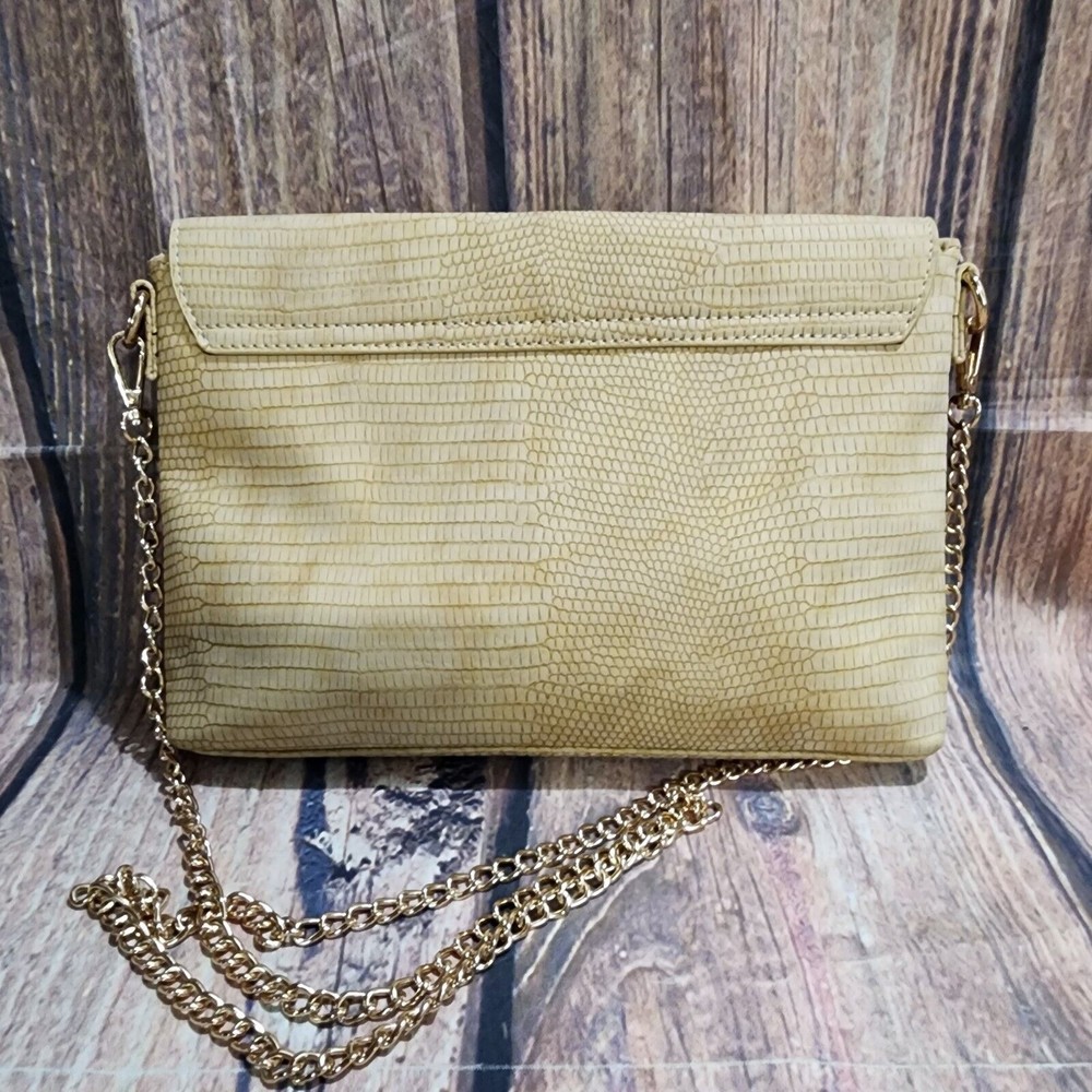 Cato Beige/Tan Textured Faux Leather Purse Gold Hardware Chain Strap 21" Drop - Picture 3 of 14
